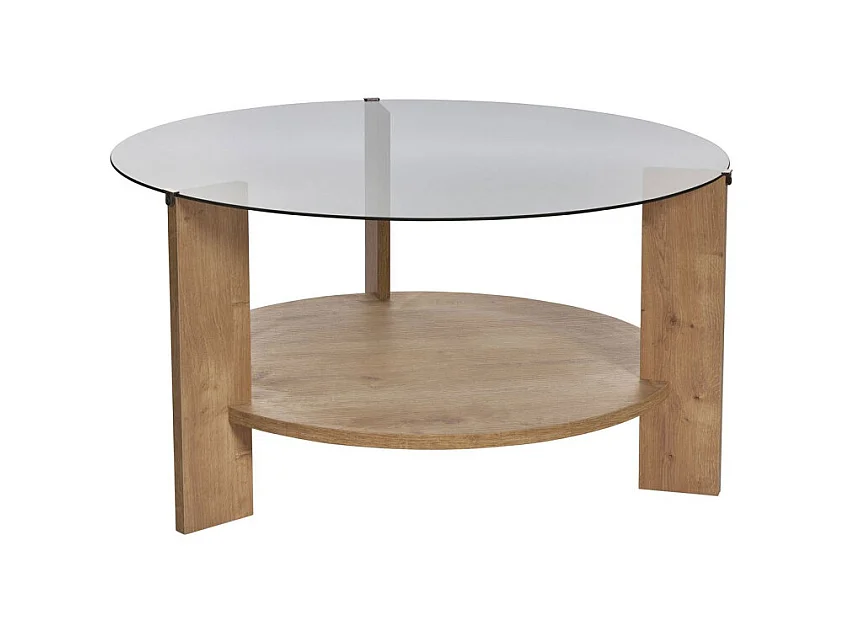 Ria - Table basse ronde en verre fumé et bois ø75cm - Bois clair