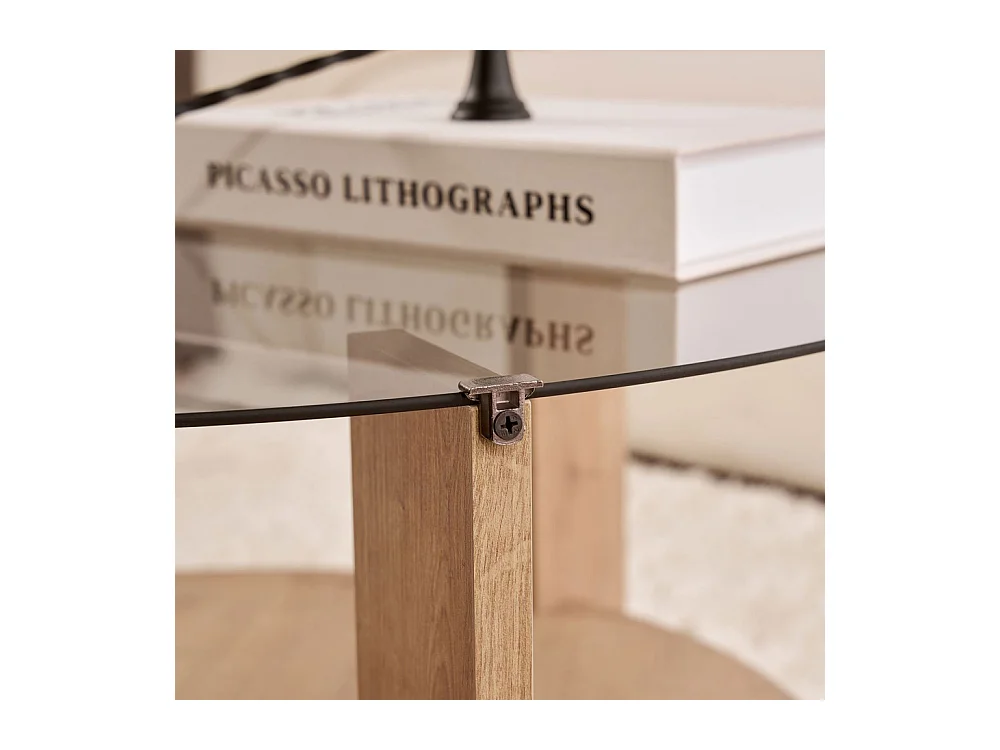 Ria - Table basse ronde en verre fumé et bois ø75cm - Bois clair