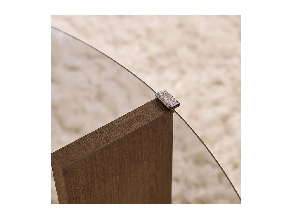 Ria - Table basse ronde en verre fumé et bois ø75cm - Bois clair