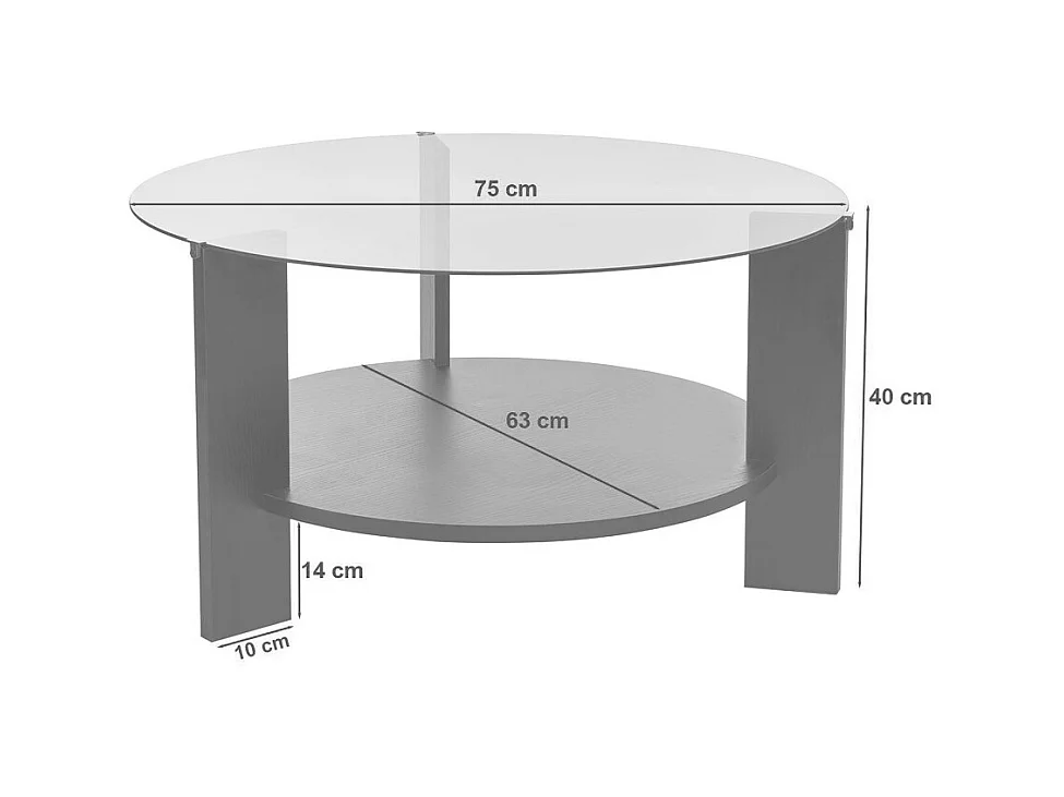 Ria - Table basse ronde en verre fumé et bois ø75cm - Bois clair