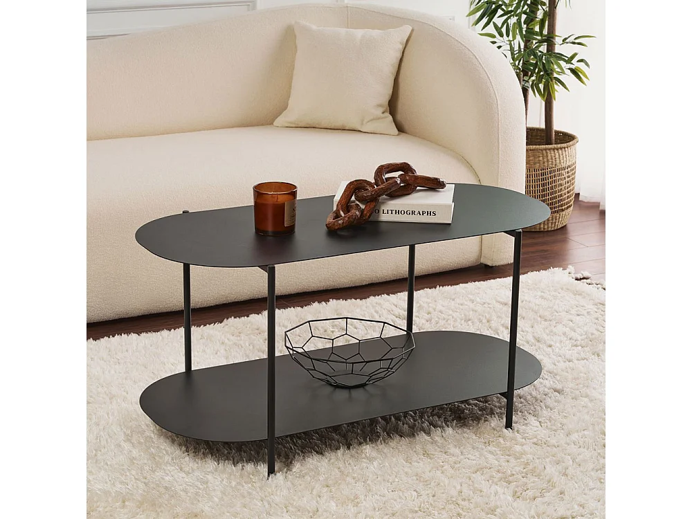 Rilo - Table basse ovale en métal 100x51cm - Noir