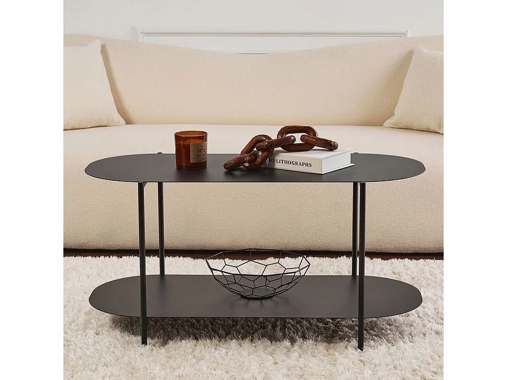 Rilo - Table basse ovale en métal 100x51cm - Noir