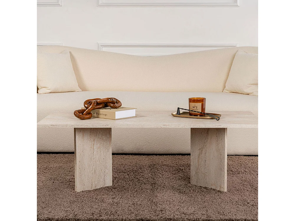 Sam - Table basse effet travertin 119x60cm - Beige