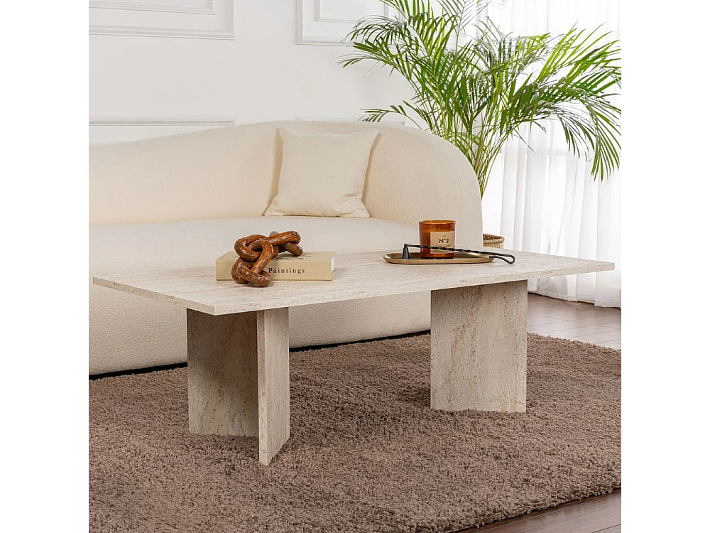 Sam - Table basse effet travertin 119x60cm - Beige