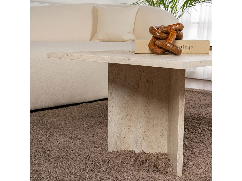 Sam - Table basse effet travertin 119x60cm - Beige