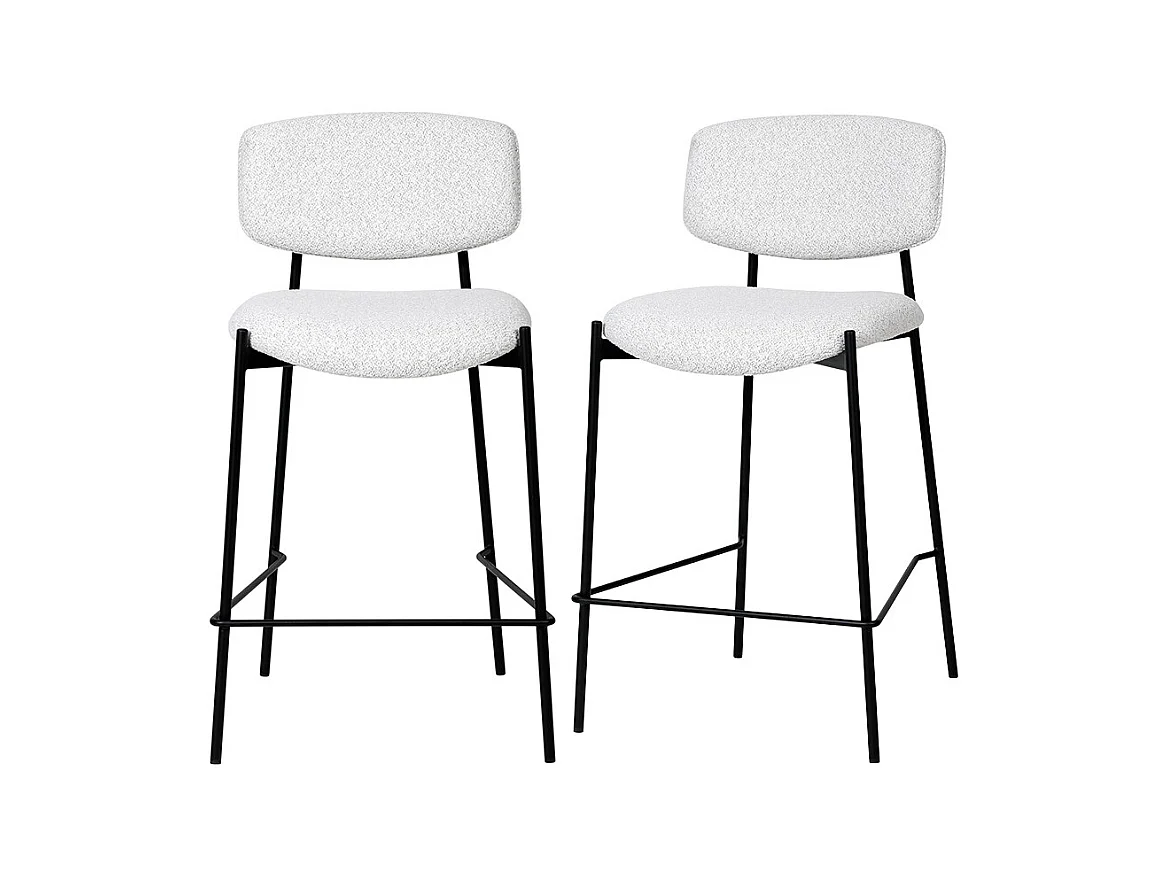 Nelly - Lot de 2 chaises de bar en tissu bouclette et métal H65cm - Beige chiné