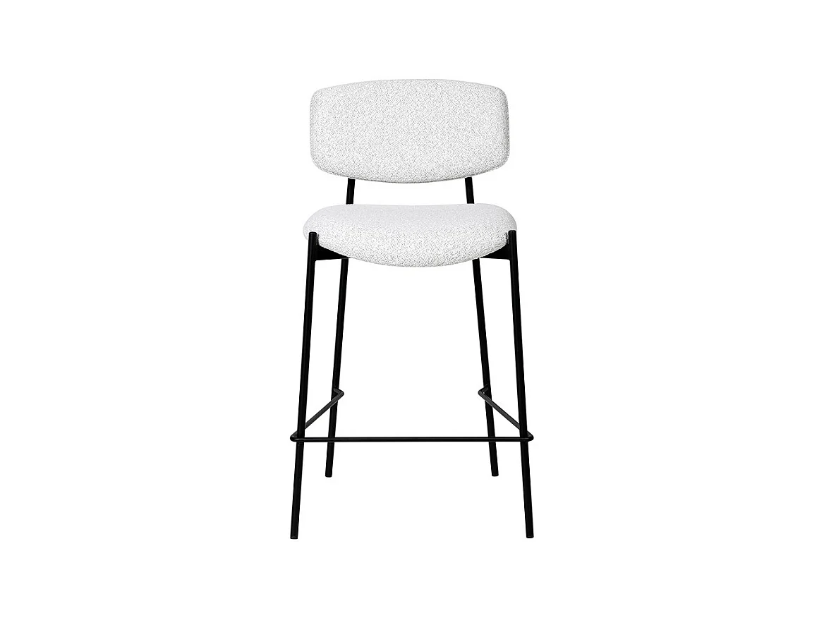 Nelly - Lot de 2 chaises de bar en tissu bouclette et métal H65cm - Beige chiné