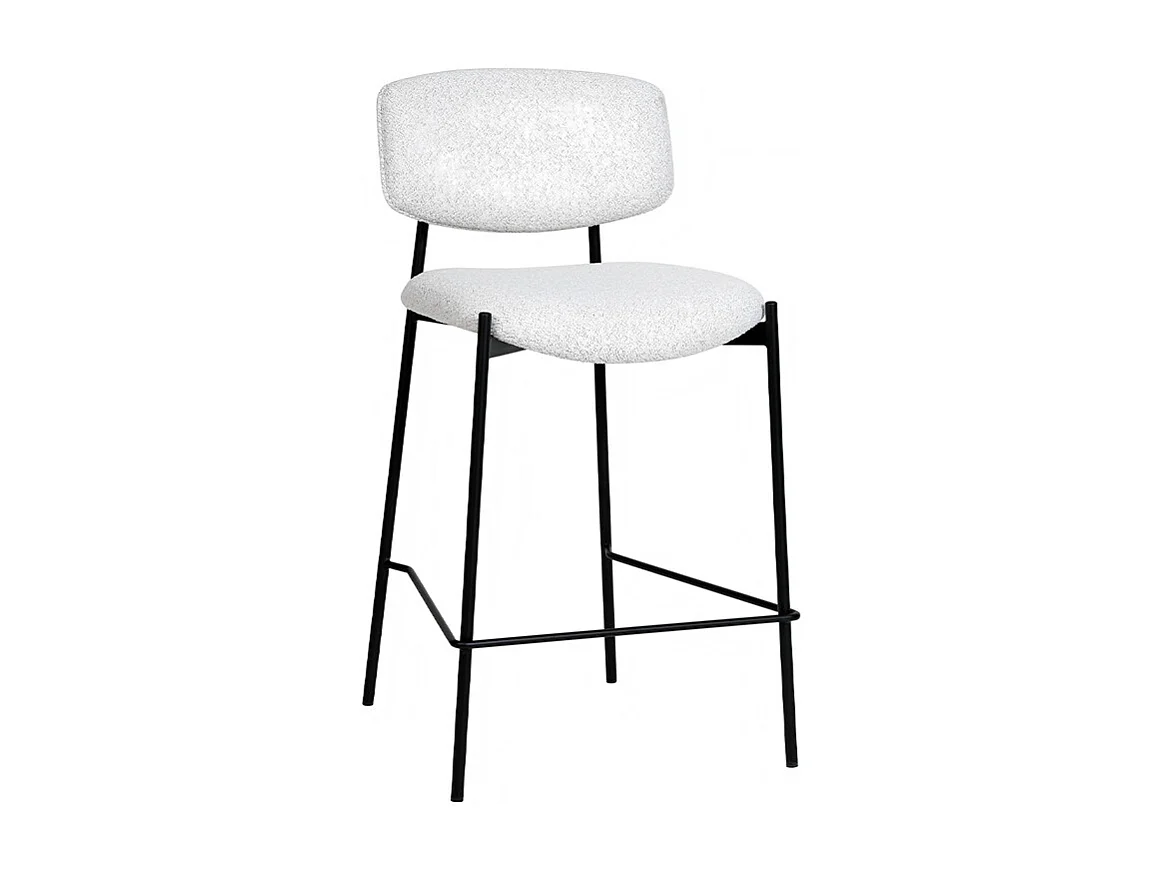 Nelly - Lot de 2 chaises de bar en tissu bouclette et métal H65cm - Beige chiné