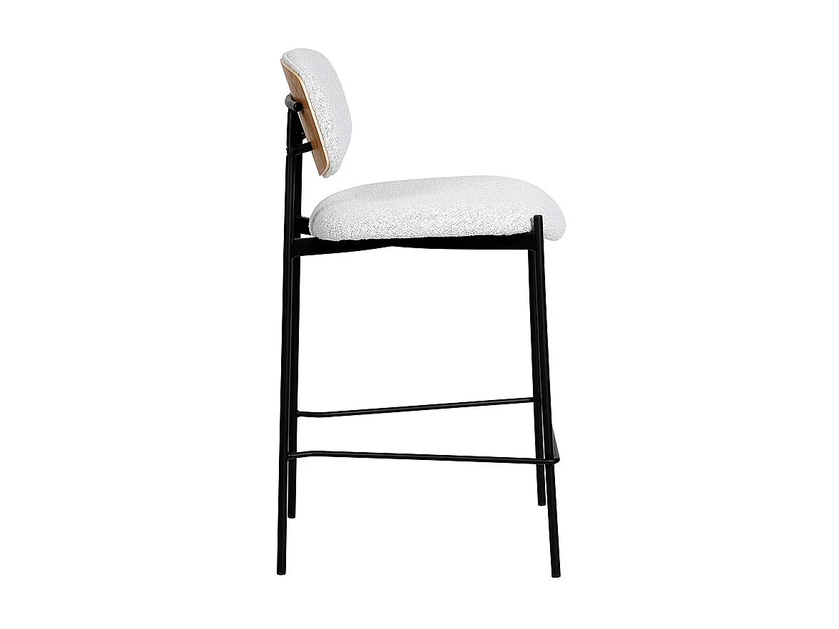 Nelly - Lot de 2 chaises de bar en tissu bouclette et métal H65cm - Beige chiné