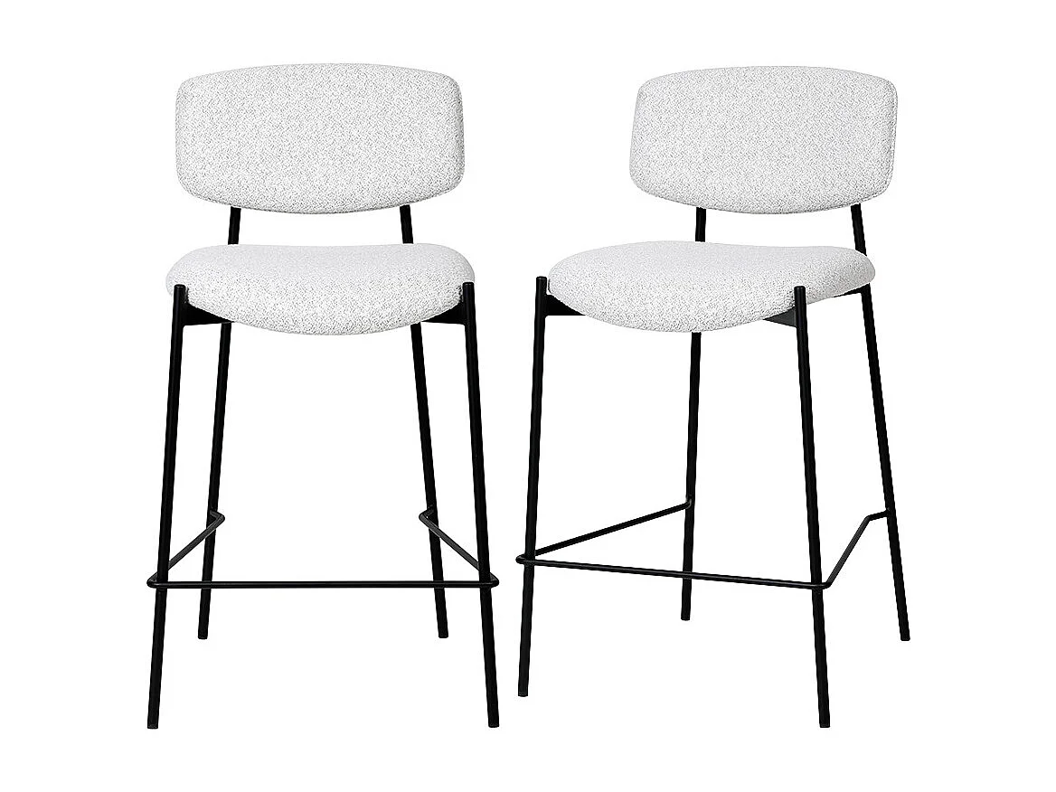 Nelly - Lot de 2 chaises de bar en tissu bouclette et métal H65cm - Beige chiné