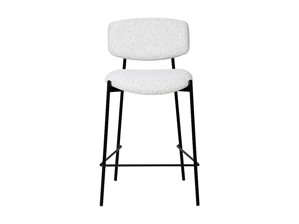 Nelly - Lot de 2 chaises de bar en tissu bouclette et métal H65cm - Beige chiné