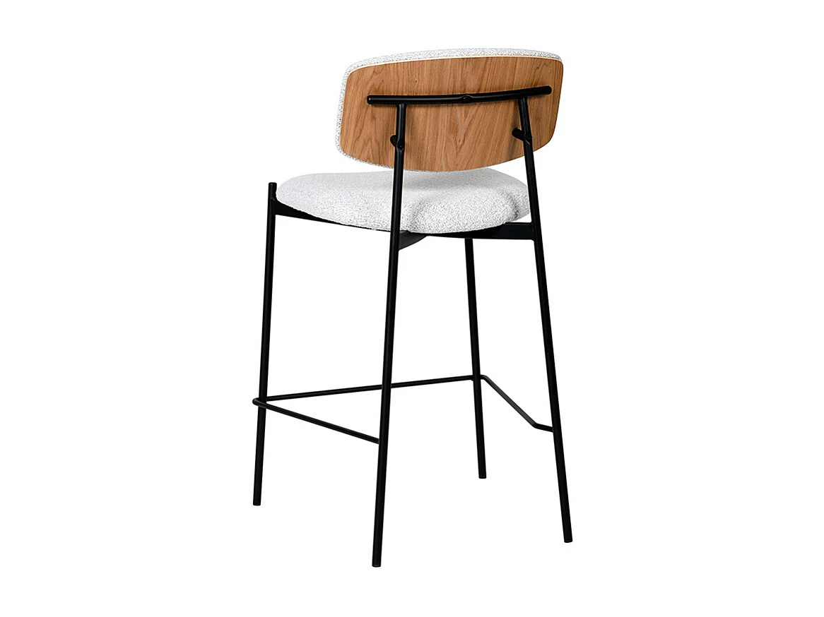 Nelly - Lot de 2 chaises de bar en tissu bouclette et métal H65cm - Beige chiné