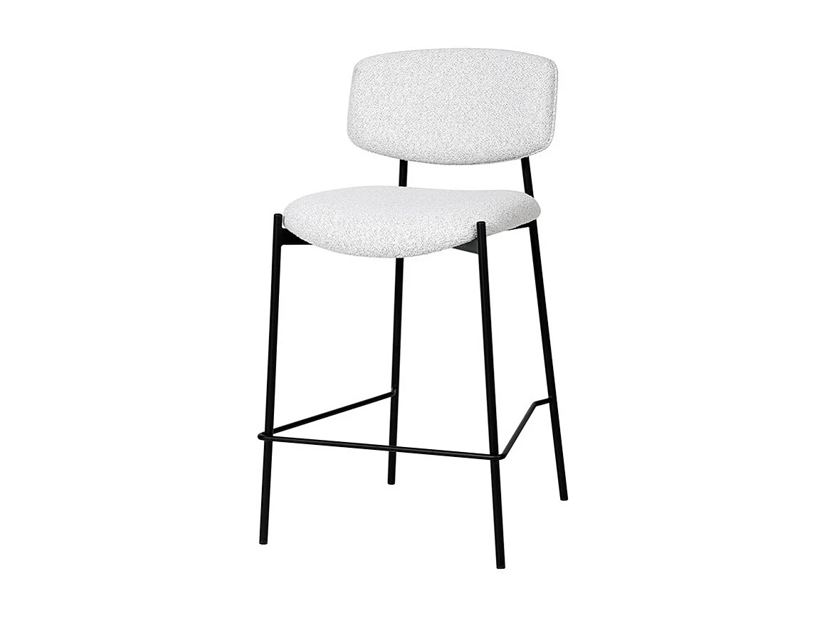 Nelly - Lot de 2 chaises de bar en tissu bouclette et métal H65cm - Beige chiné