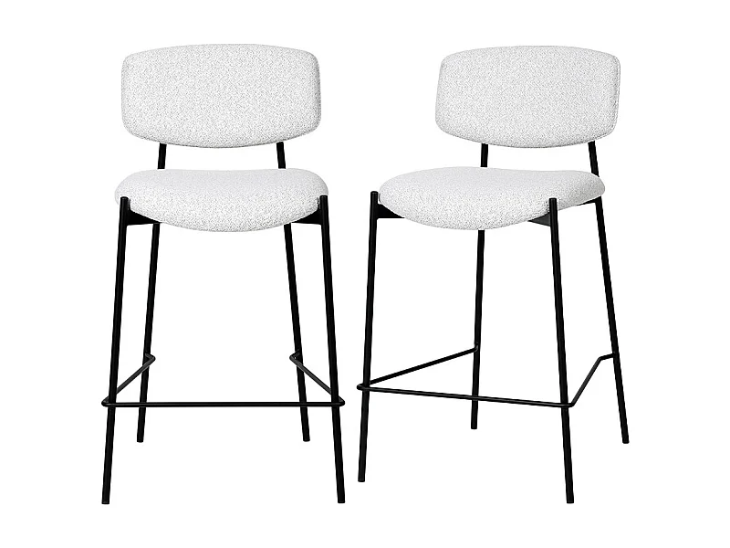 Nelly - Lot de 2 chaises de bar en tissu bouclette et métal H65cm - Beige chiné