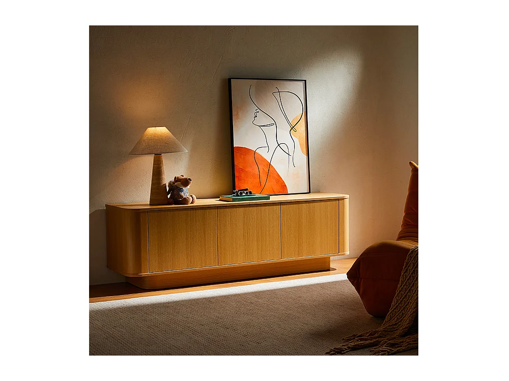 Navan - Meuble tv 3 portes en bois L160cm - Bois clair