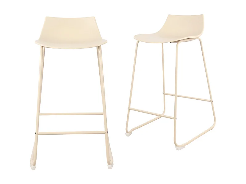 Lamer - Lot de 4 chaises de bar en plastique et métal H66cm - Beige