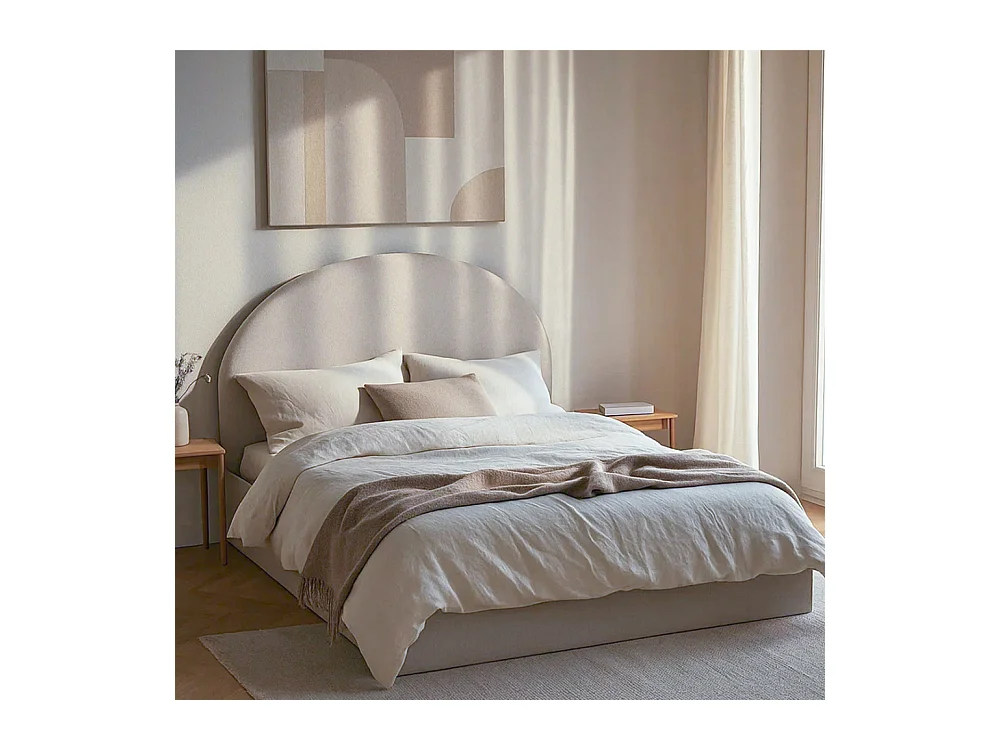 Backo - Lit coffre en tissu 140x190cm - Écru