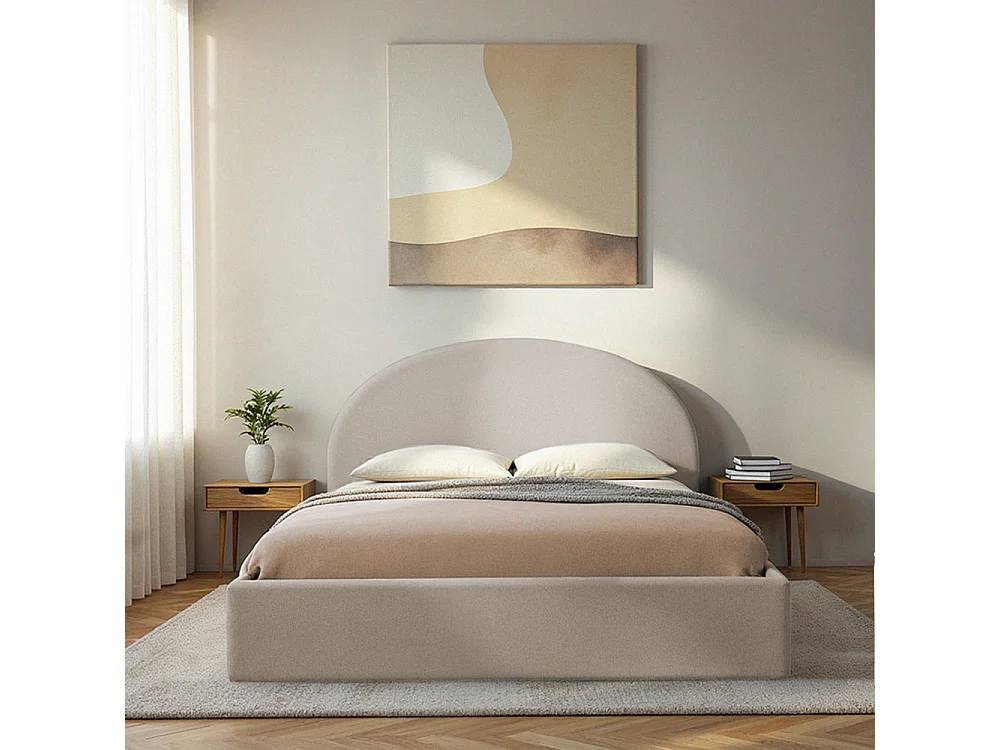 Backo - Lit coffre en tissu 140x190cm - Écru