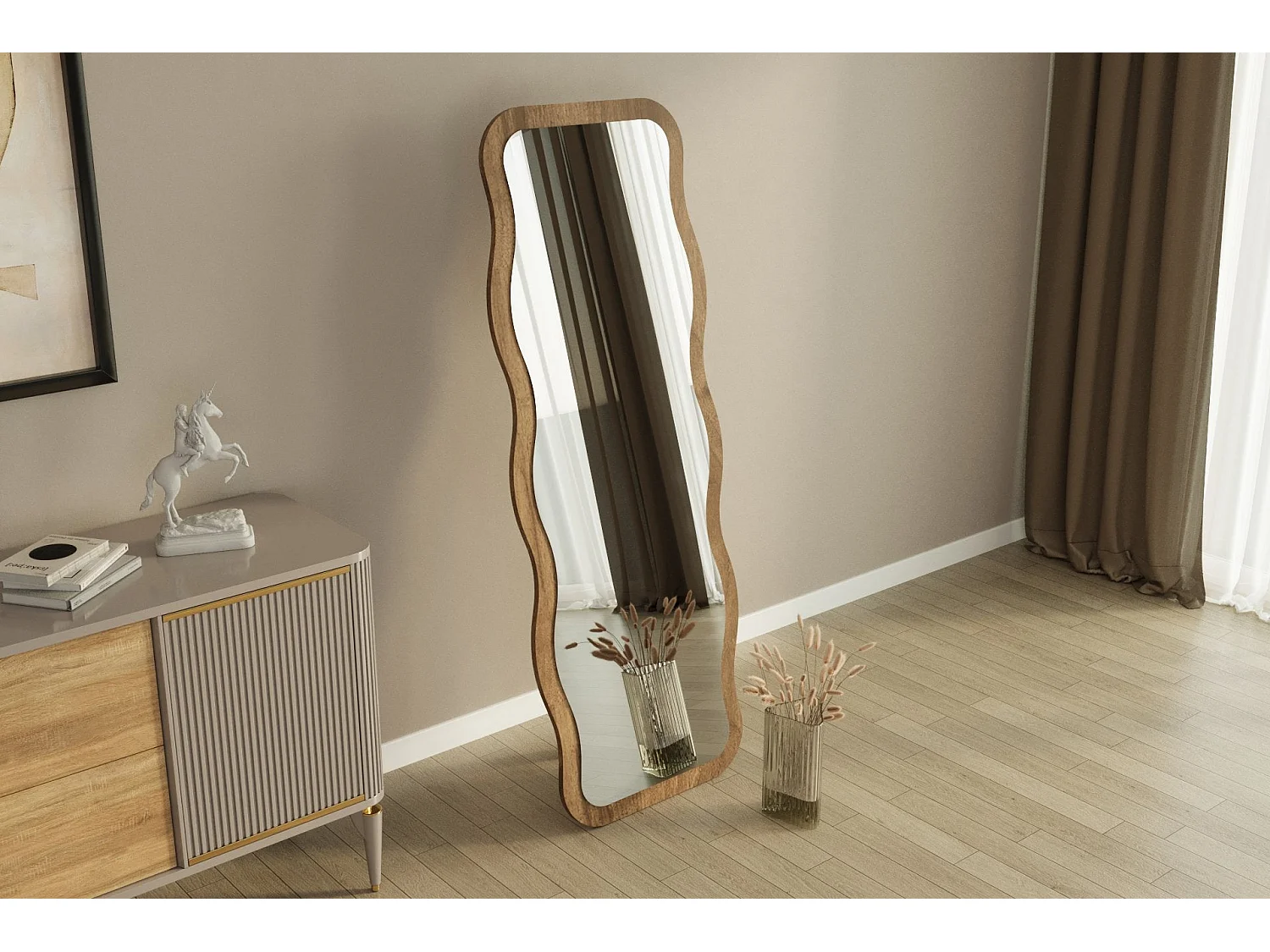 Espelho de Pé/Parede "Aror" - Flotal-E Ecológico em Nogueira 50x160 cm para Decoração Moderna