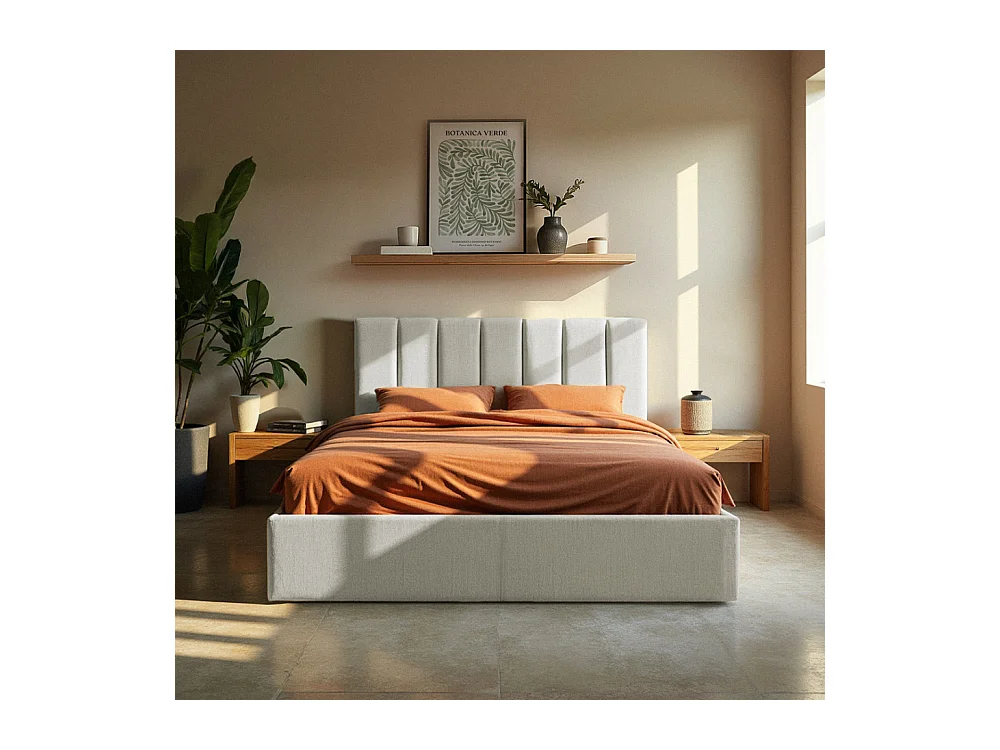 Lou - Lit coffre en tissu 140x190cm - Écru