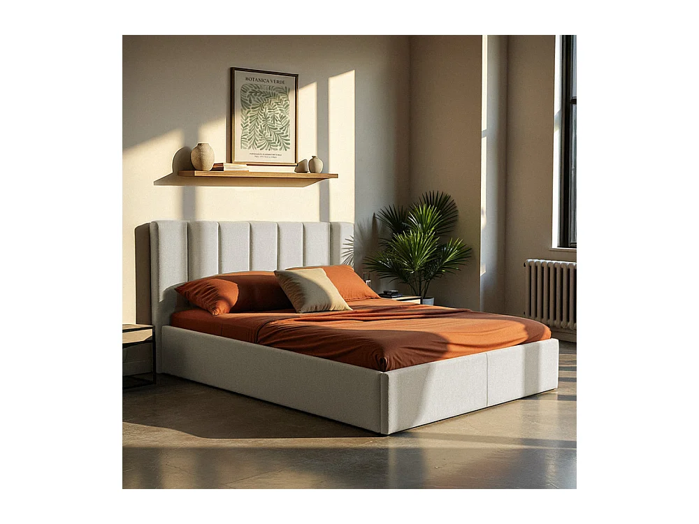 Lou - Lit coffre en tissu 140x190cm - Écru