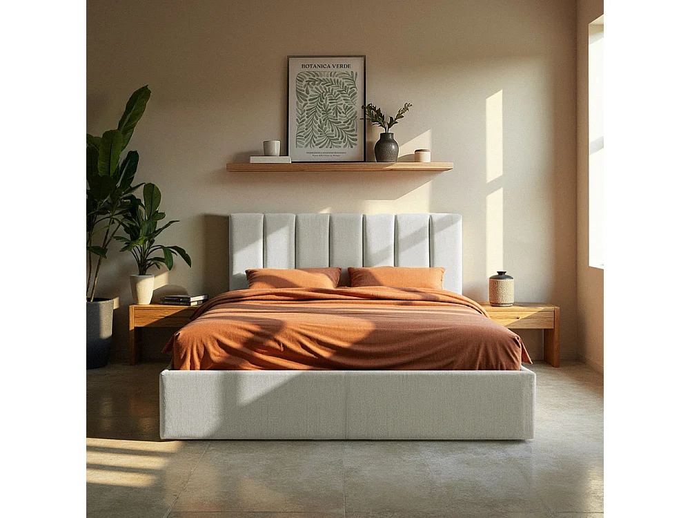 Lou - Lit coffre en tissu 140x190cm - Écru