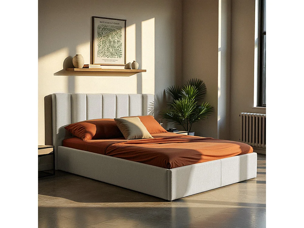 Lou - Lit coffre en tissu 140x190cm - Écru