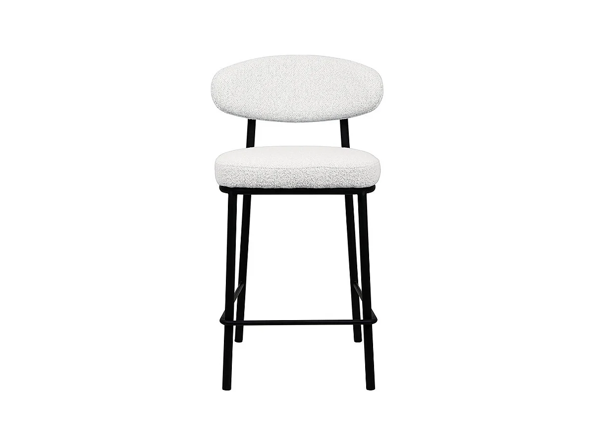 Rode - Lot de 2 chaises de bar en tissu bouclette, bois et métal H65cm - Écru chiné