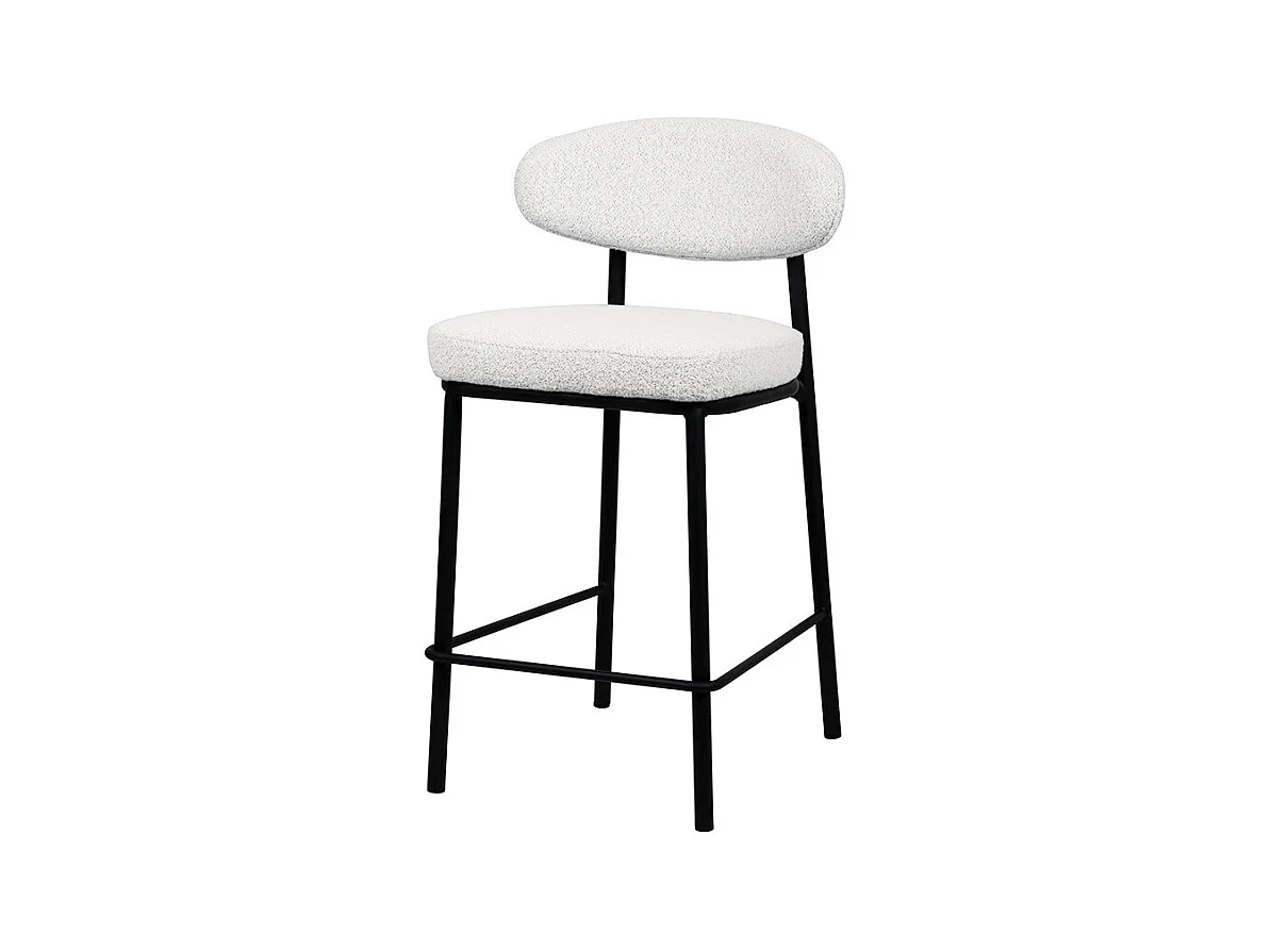 Rode - Lot de 2 chaises de bar en tissu bouclette, bois et métal H65cm - Écru chiné
