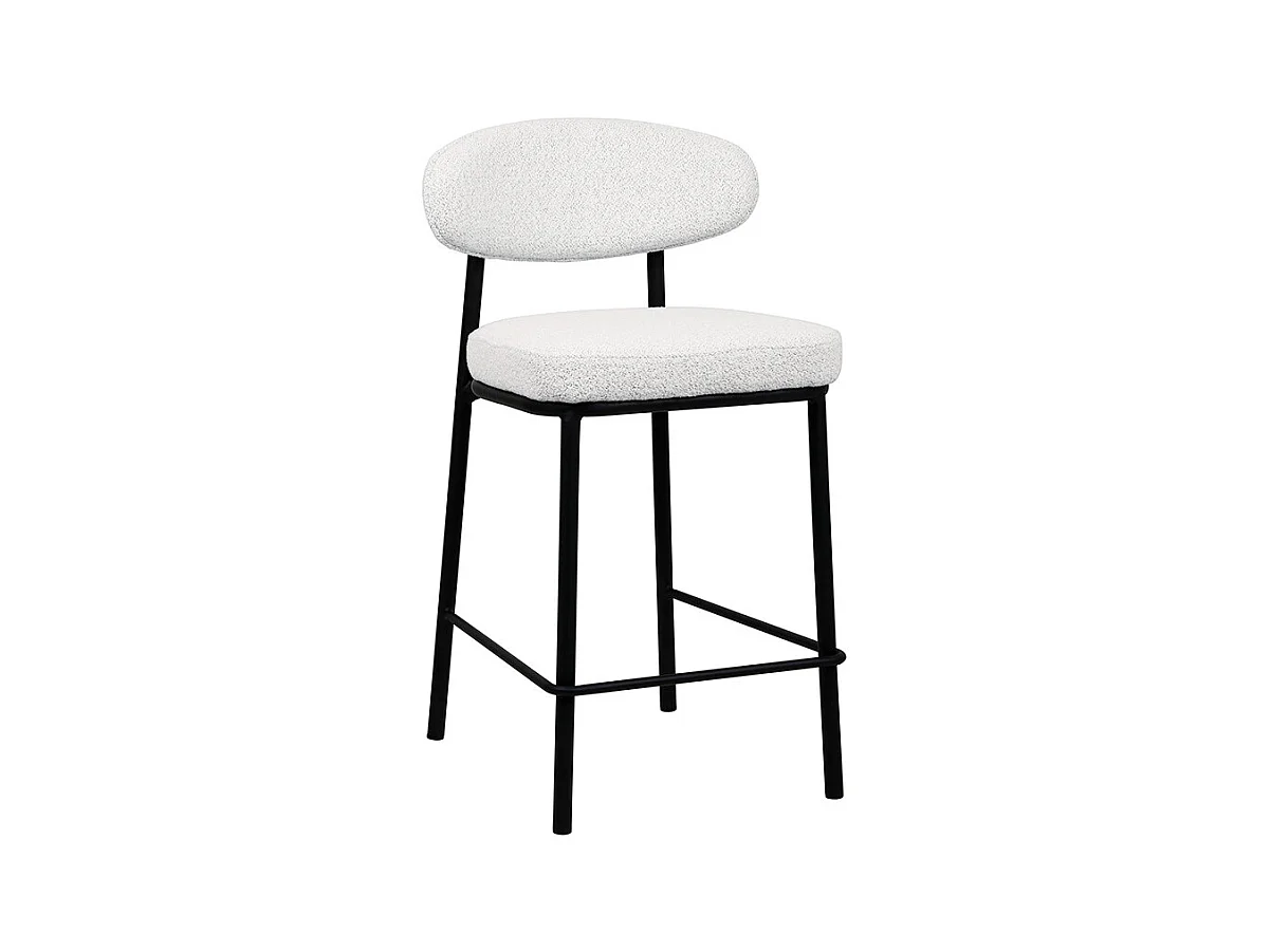 Rode - Lot de 2 chaises de bar en tissu bouclette, bois et métal H65cm - Écru chiné