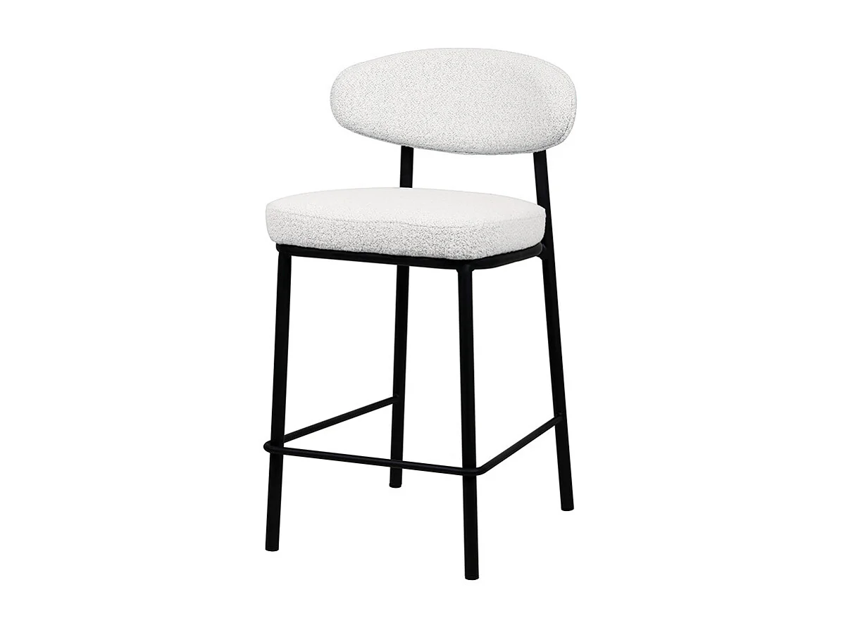 Rode - Lot de 2 chaises de bar en tissu bouclette, bois et métal H65cm - Écru chiné