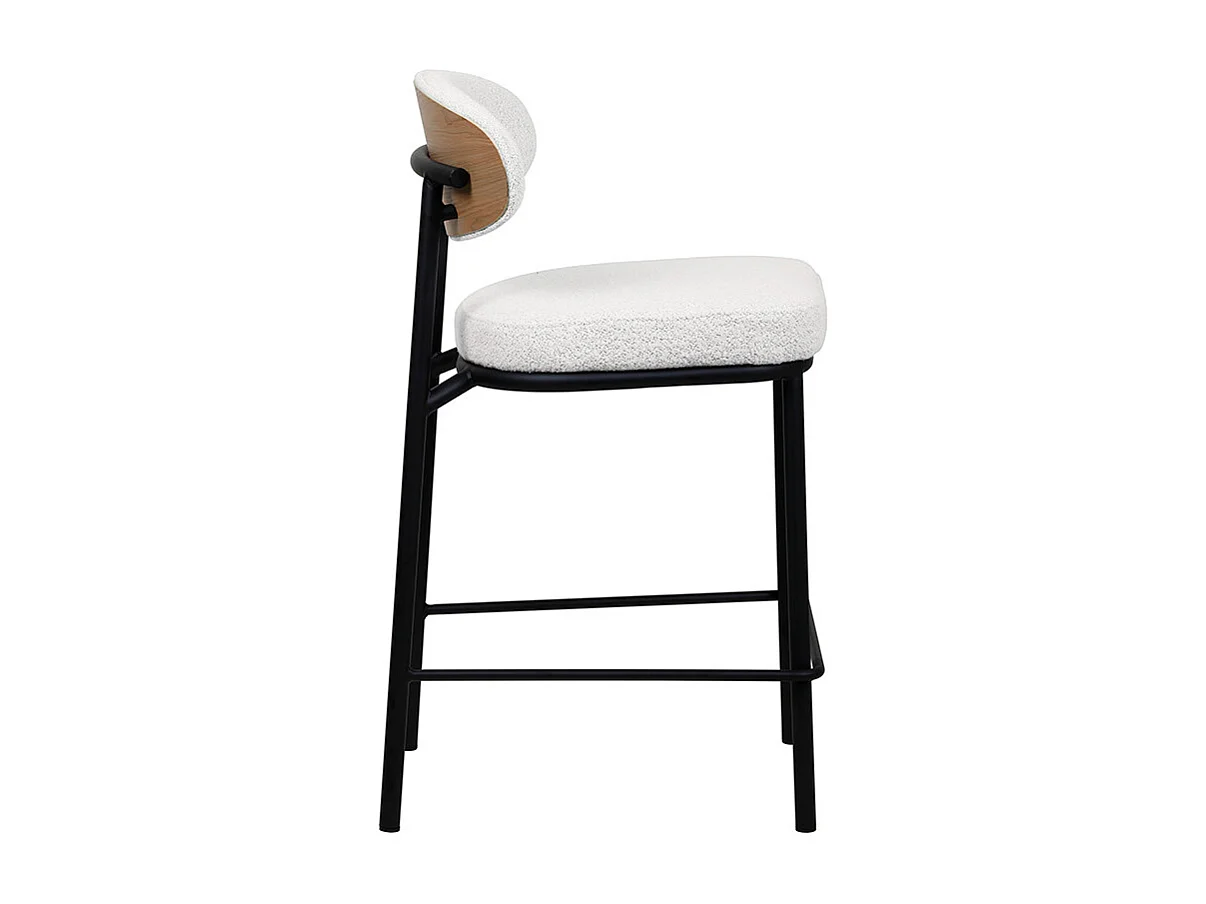 Rode - Lot de 2 chaises de bar en tissu bouclette, bois et métal H65cm - Écru chiné
