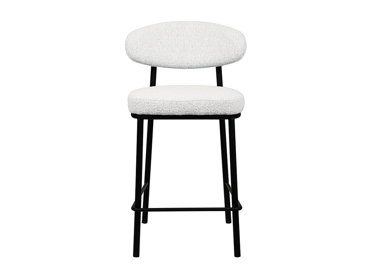 Rode - Lot de 2 chaises de bar en tissu bouclette, bois et métal H65cm - Écru chiné