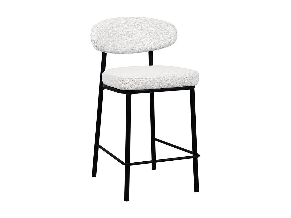 Rode - Lot de 2 chaises de bar en tissu bouclette, bois et métal H65cm - Écru chiné