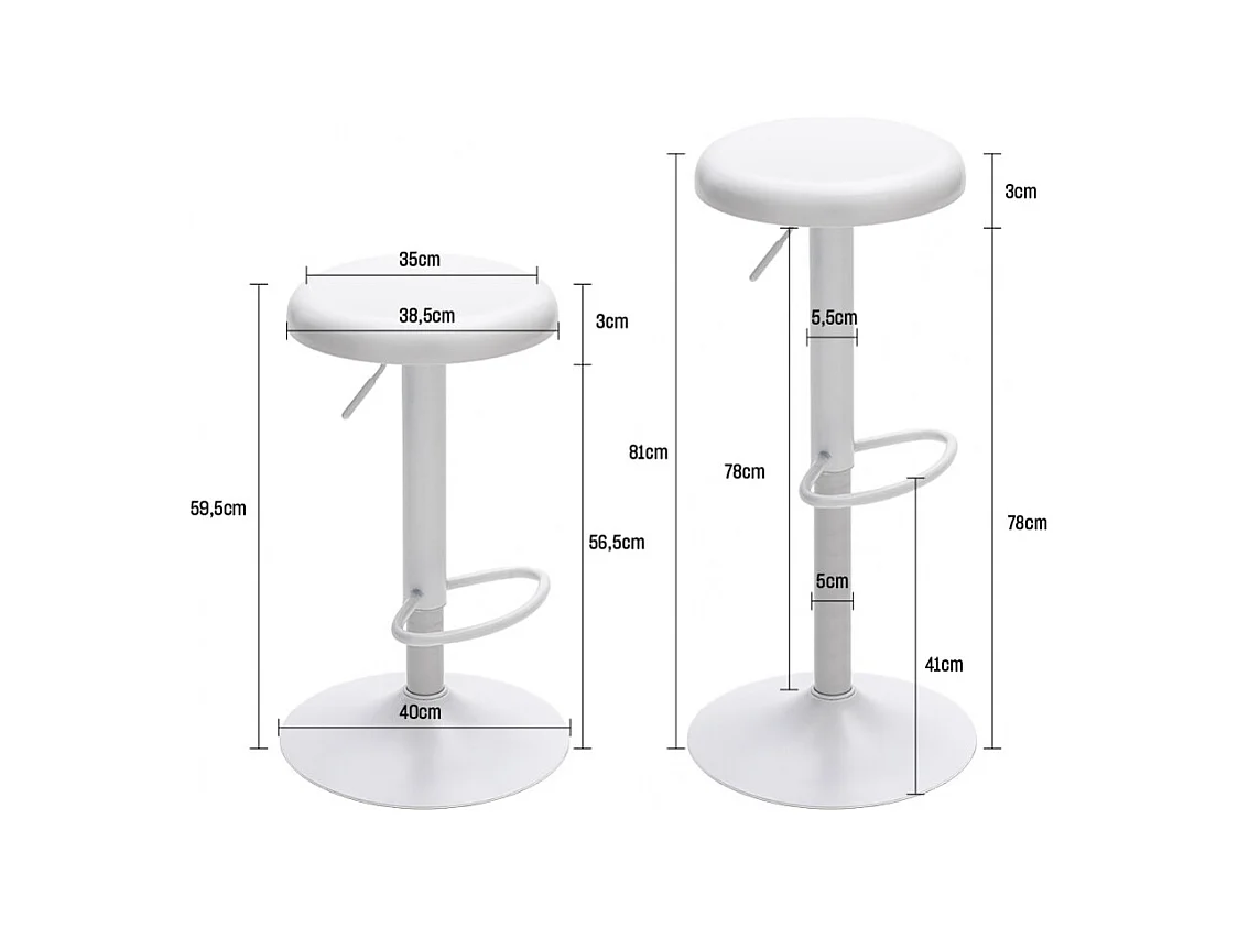 Pop - Tabouret de bar réglable en métal H60-81cm - Blanc