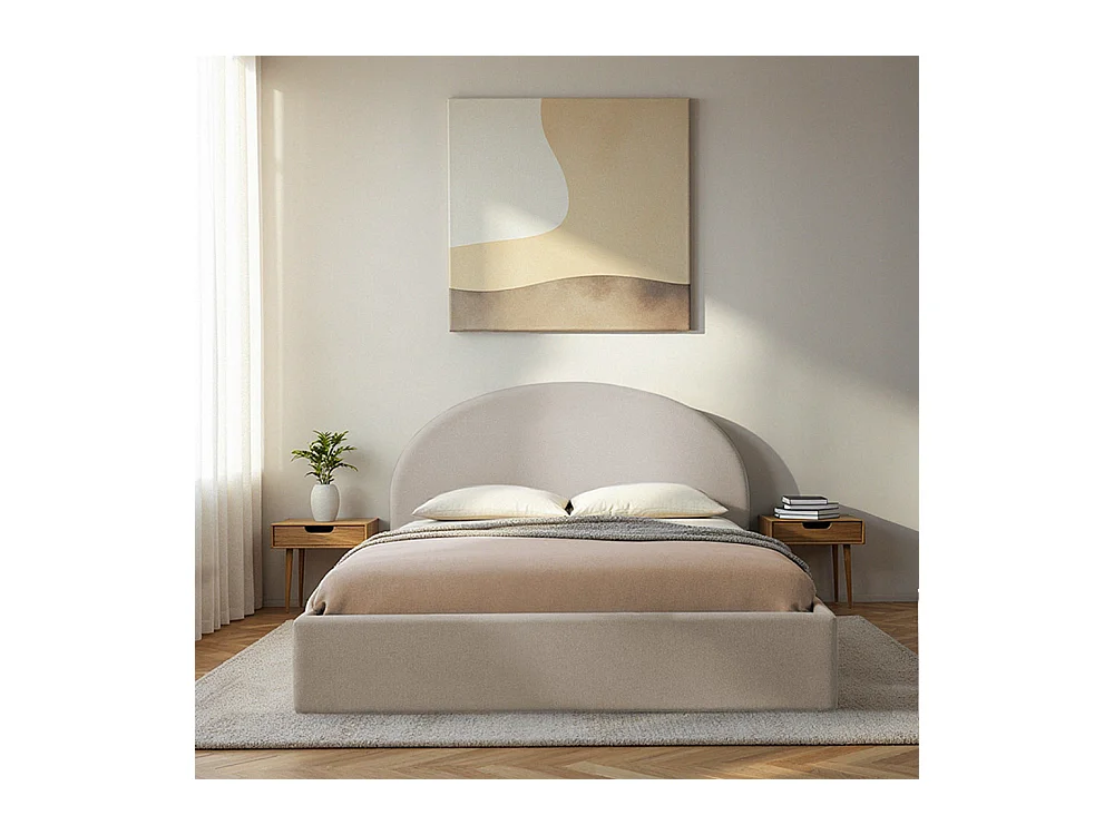 Backo - Lit coffre en tissu 160x200cm - Écru