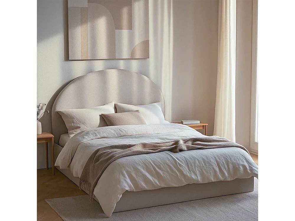 Backo - Lit coffre en tissu 160x200cm - Écru