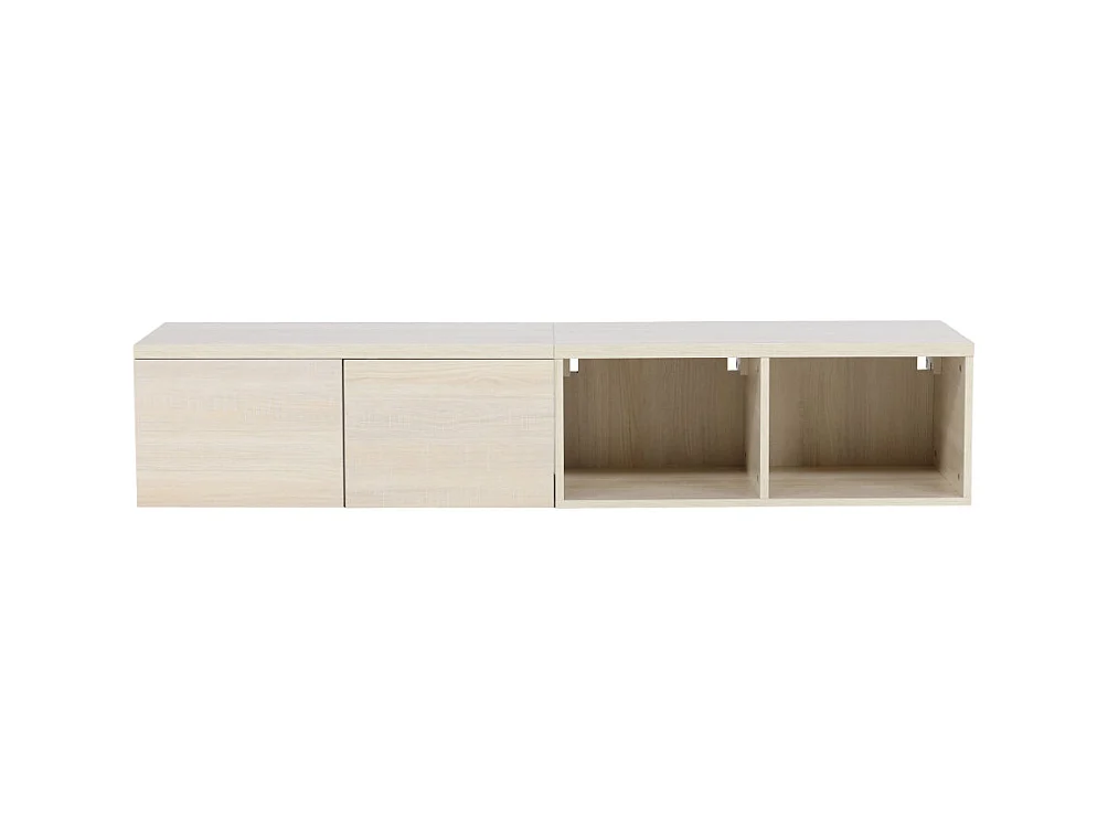 Nomi - Meuble TV suspendu 2 portes en bois L180cm - Bois blanchi