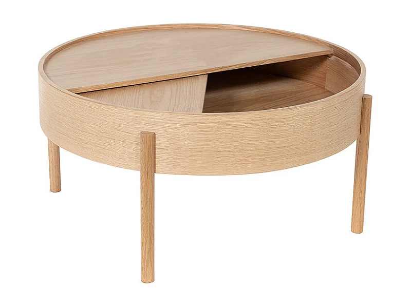 Gisele - Table basse ronde avec rangement en bois ø80cm - Bois clair
