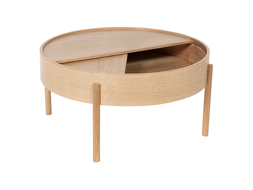 Gisele - Table basse ronde avec rangement en bois ø80cm - Bois clair