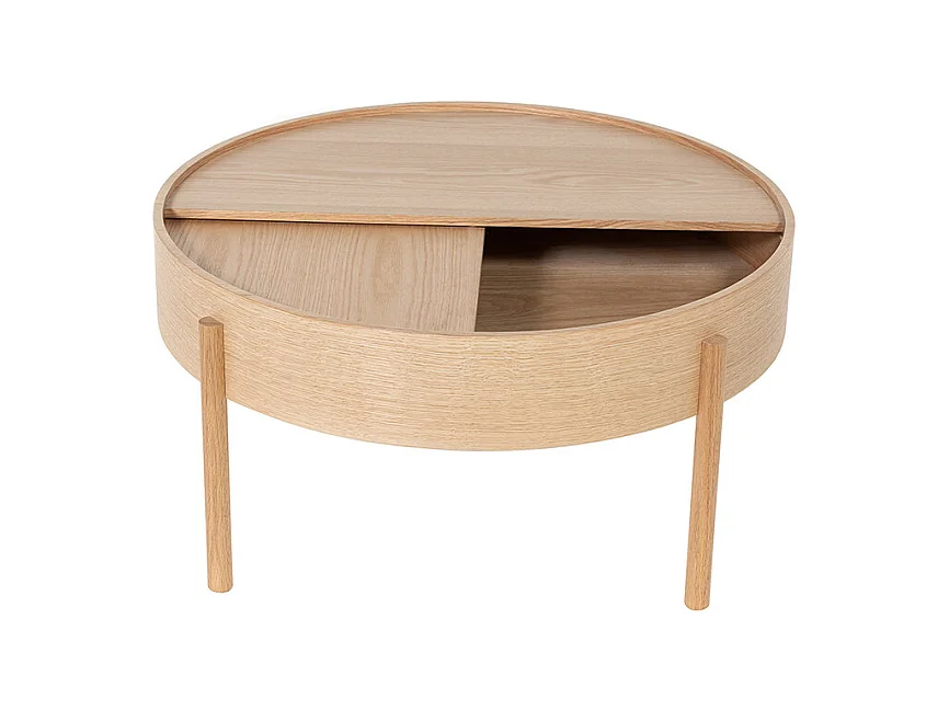 Gisele - Table basse ronde avec rangement en bois ø80cm - Bois clair