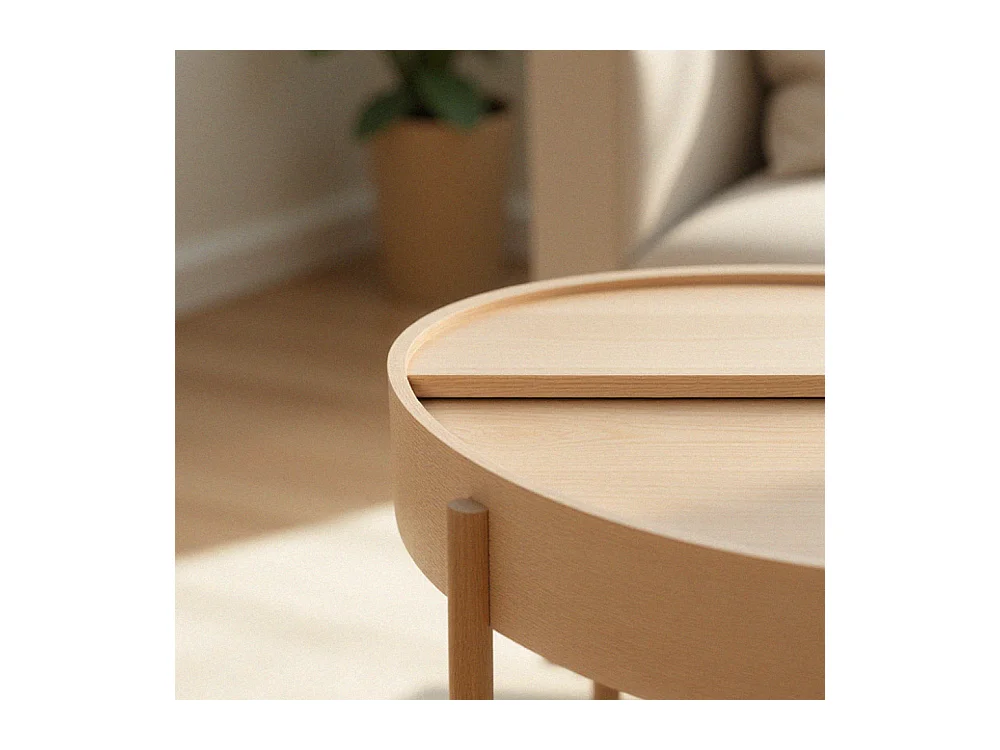 Gisele - Table basse ronde avec rangement en bois ø80cm - Bois clair