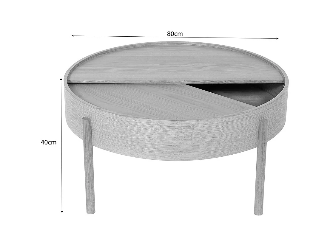 Gisele - Table basse ronde avec rangement en bois ø80cm - Bois clair