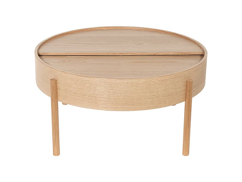 Gisele - Table basse ronde avec rangement en bois ø80cm - Bois clair