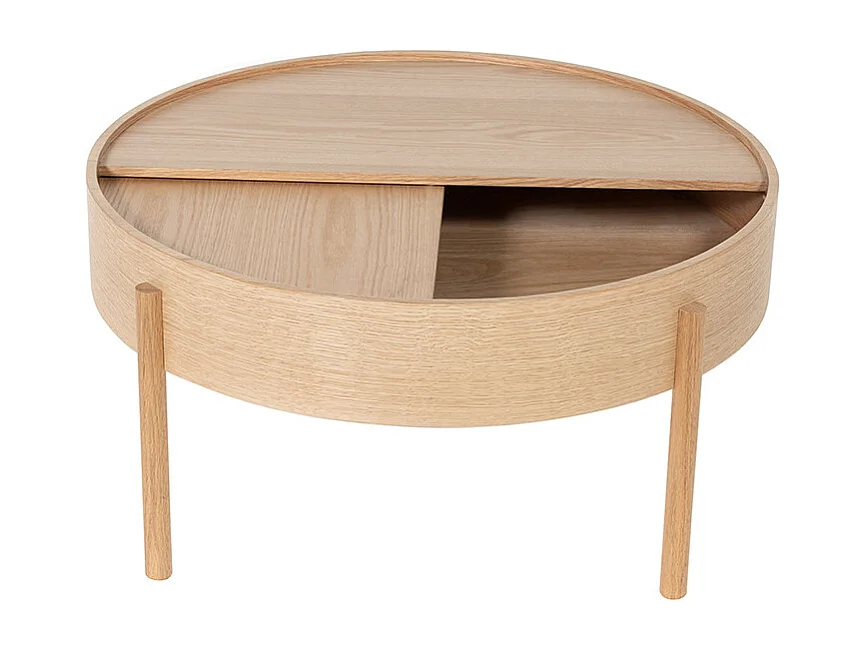 Gisele - Table basse ronde avec rangement en bois ø80cm - Bois clair