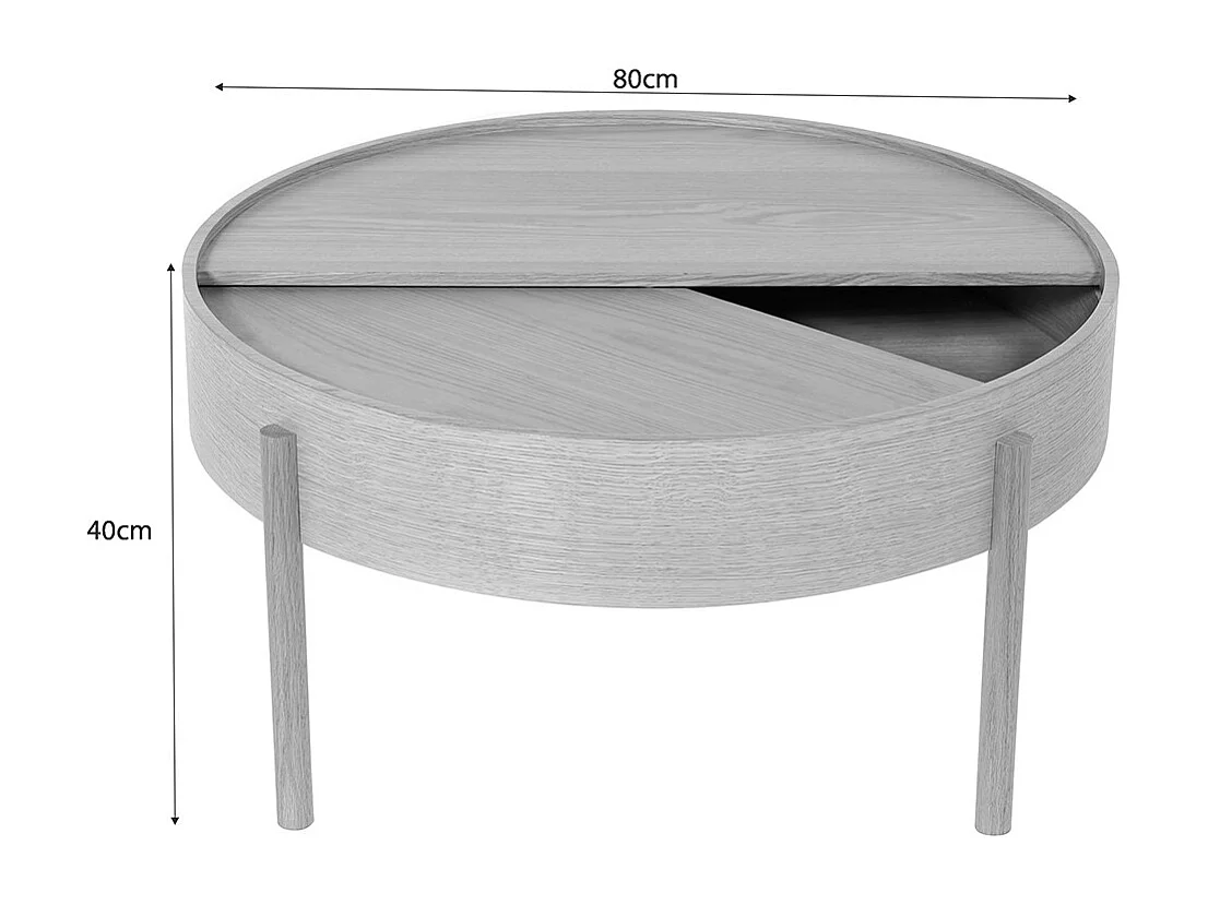 Gisele - Table basse ronde avec rangement en bois ø80cm - Bois clair