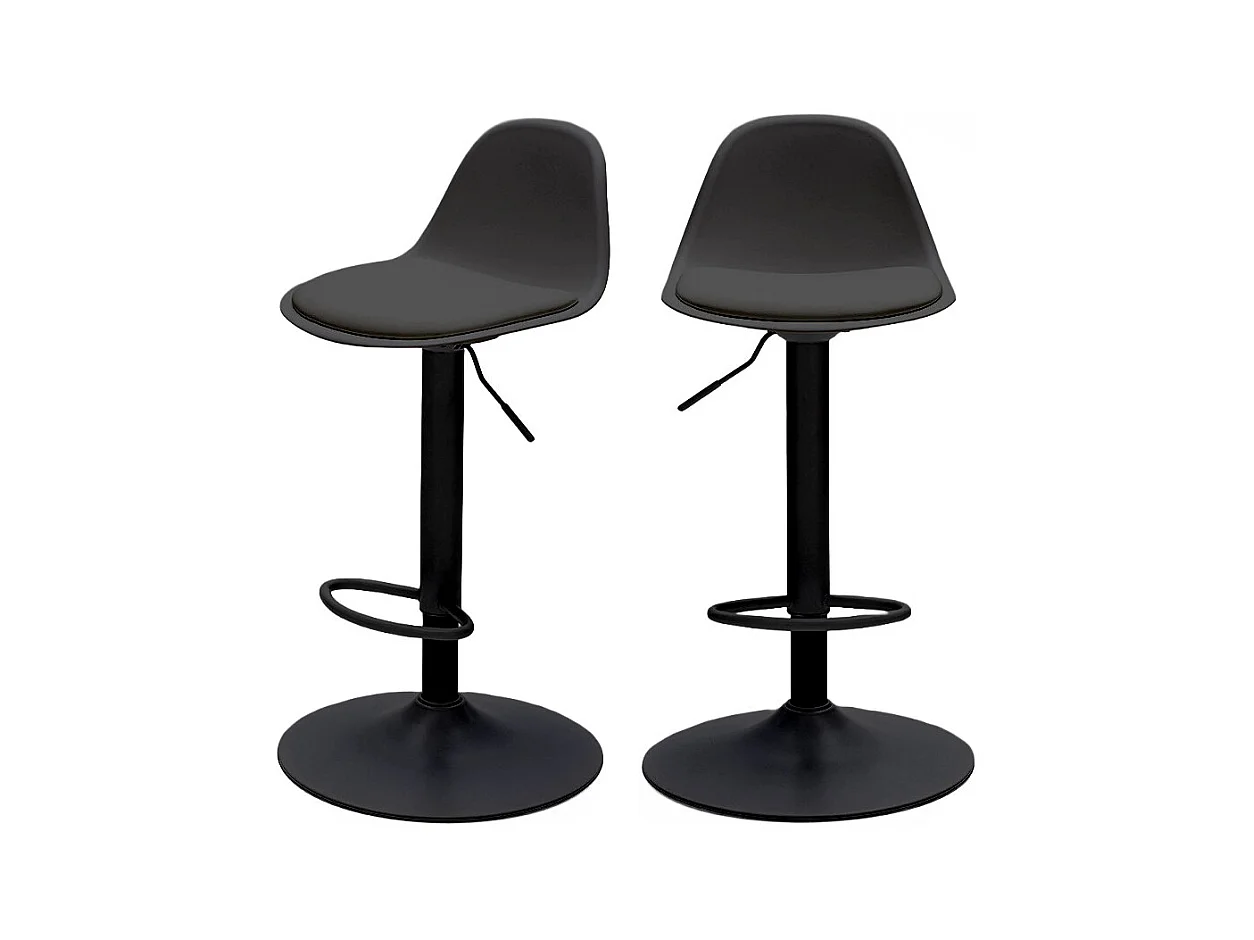 Tebar - Lot de 2 chaises de bar réglables en simili et métal H61-83cm - Noir