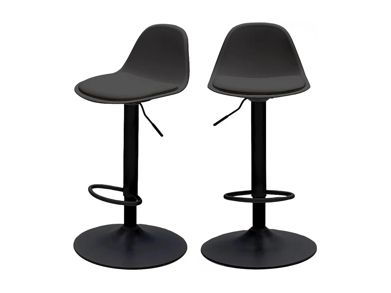 Tebar - Lot de 2 chaises de bar réglables en simili et métal H61-83cm - Noir