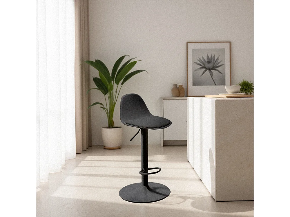 Tebar - Lot de 2 chaises de bar réglables en simili et métal H61-83cm - Noir