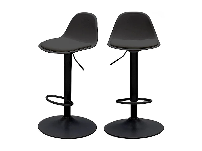 Tebar - Lot de 2 chaises de bar réglables en simili et métal H61-83cm - Noir
